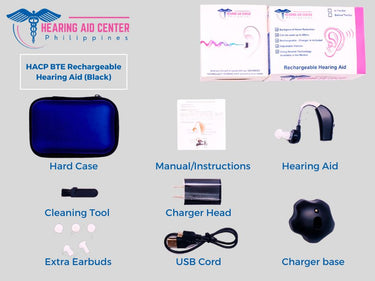 BTE Rechargeable Hearing Aid with base charger (Black)
